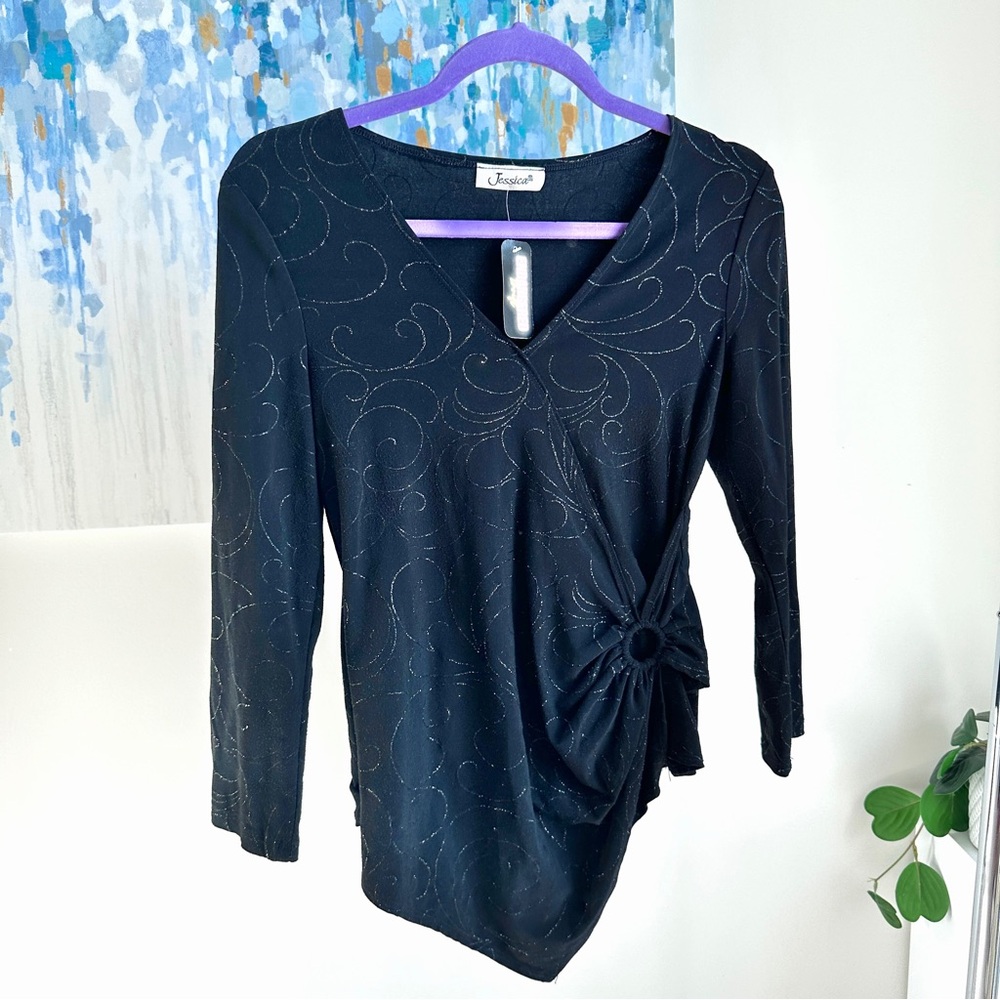Y2K Sparkle Ruched Long Sleeve Top (M)